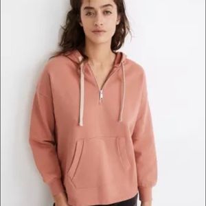 Madewell Re(sourced) Cotton quarter-zip relaxed hoodie in Dusty Rose